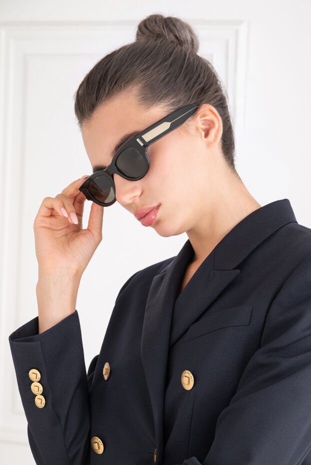 Saint Laurent күміс пластиналары бар тасбақа қабығынан жасалған жақтаулы мысық көзілдірік күннен қорғайтын көзілдірік 194941 - фото 2