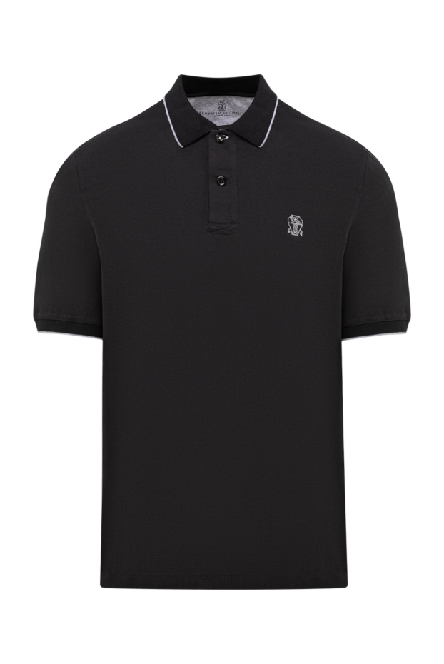 Brunello Cucinelli black cotton jersey polo shirt with contrasting piping and embroidery 194957 - photo 1