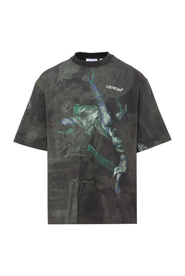 Off-White мужская хлопковая футболка темно-серого цвета с живописным принтом 194970 - фото 1