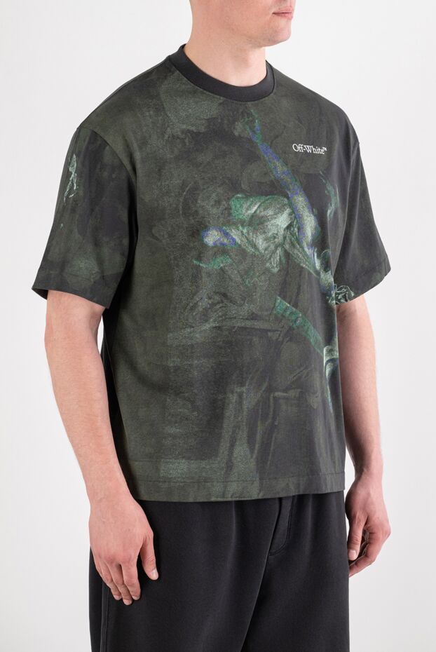 Off-White мужская хлопковая футболка темно-серого цвета с живописным принтом 194970 - фото 3