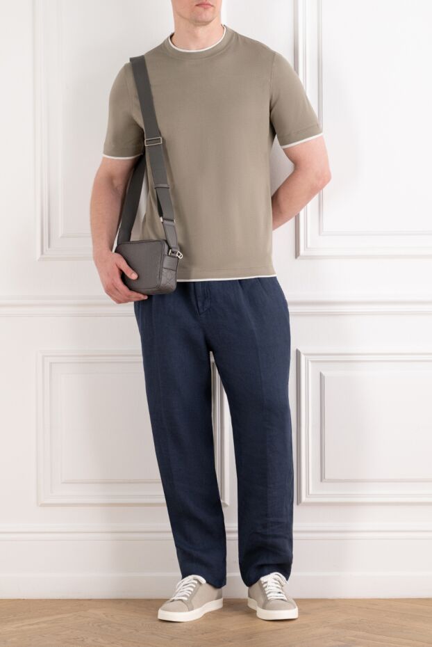 Brunello Cucinelli men's linen trousers with a drawstring in dark blue 195000 - photo 2