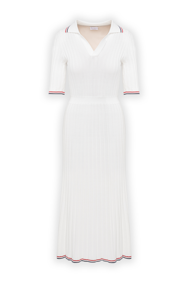 Brunello Cucinelli white ribbed knit polo dress with contrast stripes 195008 - photo 1