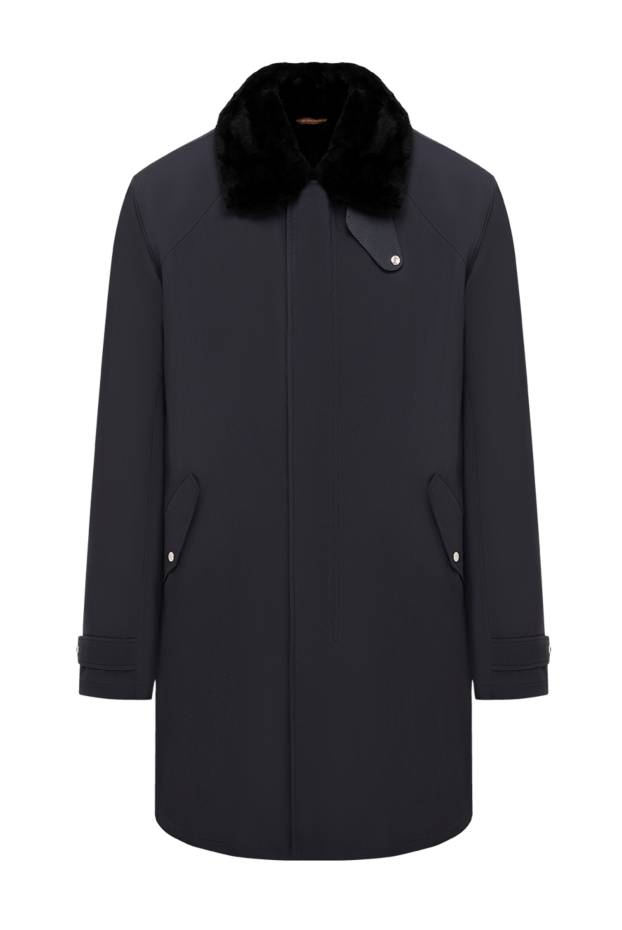 Seraphin men's dark blue fur coat with a turn-down collar 195058 - photo 1