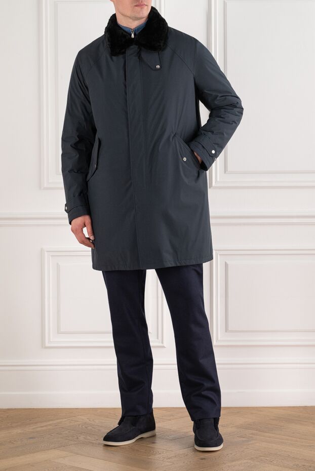 Seraphin men's dark blue fur coat with a turn-down collar 195058 - photo 2