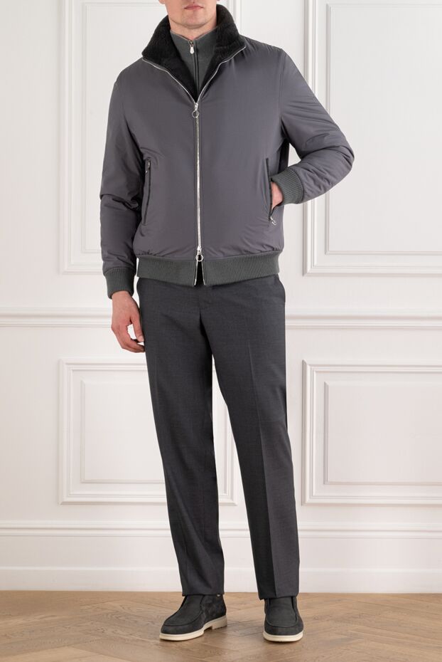 Seraphin men's gray fur-lined bomber jacket with a knitted collar 195063 - photo 2
