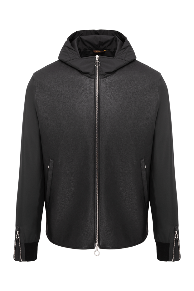 Seraphin combined black leather and textile bomber jacket with a hood 195070 - photo 1