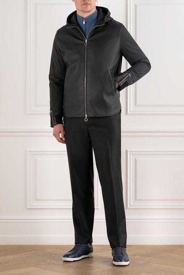 Seraphin combined black leather and textile bomber jacket with a hood 195070 - photo 2