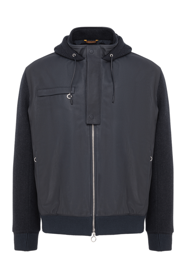 Seraphin combination leather and cashmere bomber jacket with hood 195073 - photo 1
