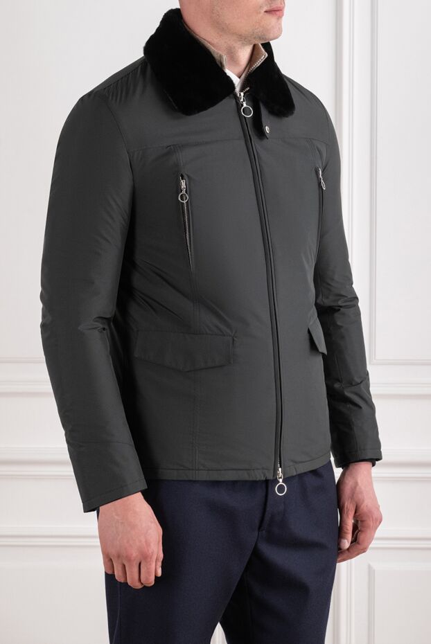 Seraphin black men's demi-season french jacket with a fur collar 195081 - photo 3