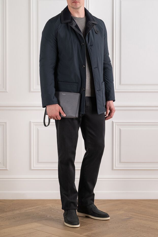 Seraphin men's dark blue fur-lined jacket with leather trim 195082 - photo 2