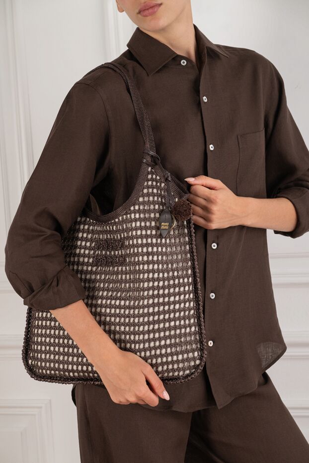 Miu Miu ivy crochet brown raffia bag 195124 - photo 2