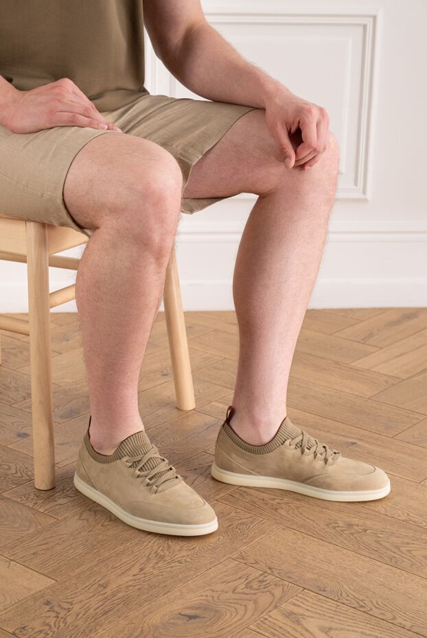 Loro Piana beige suede sneakers with knit inserts 195126 - photo 2
