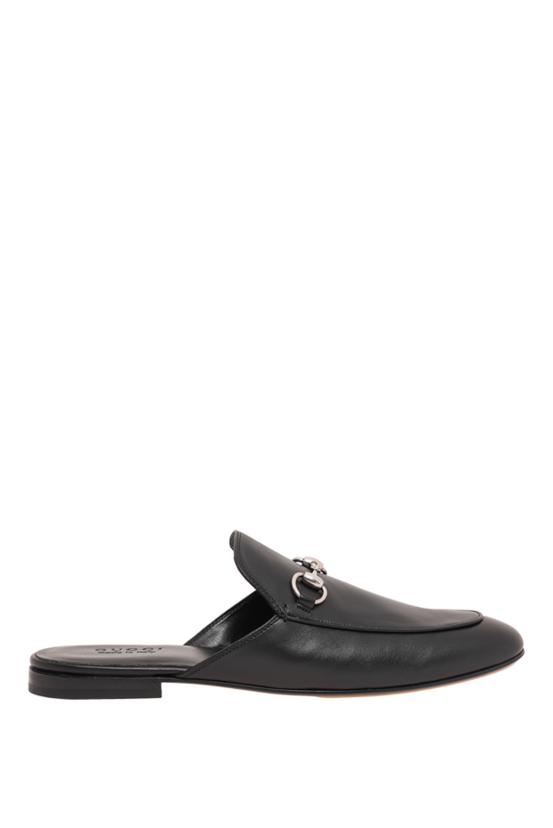 Gucci men's black leather mules with metal buckle 195152 - photo 1