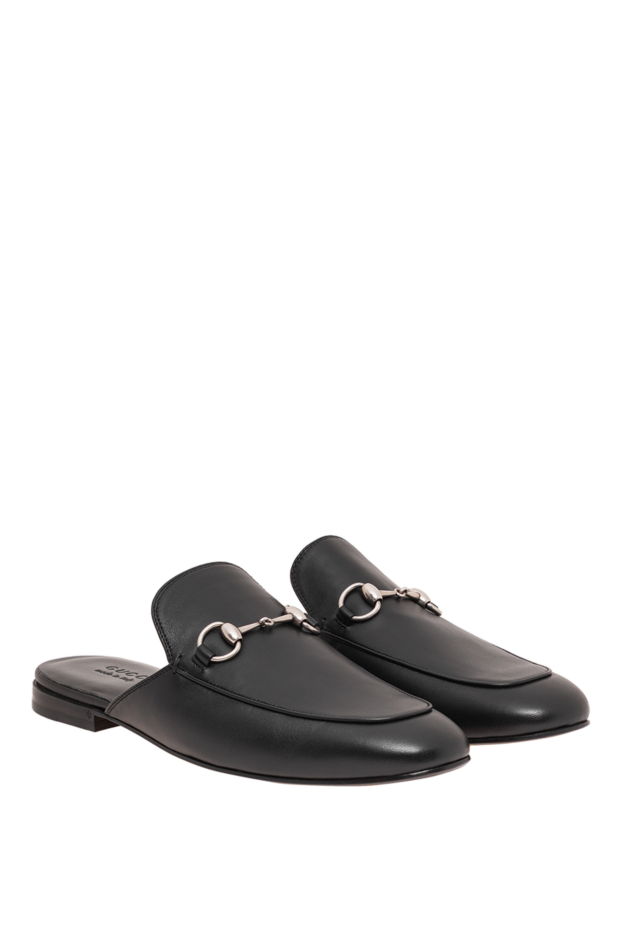 Gucci men's black leather mules with metal buckle 195152 - photo 3