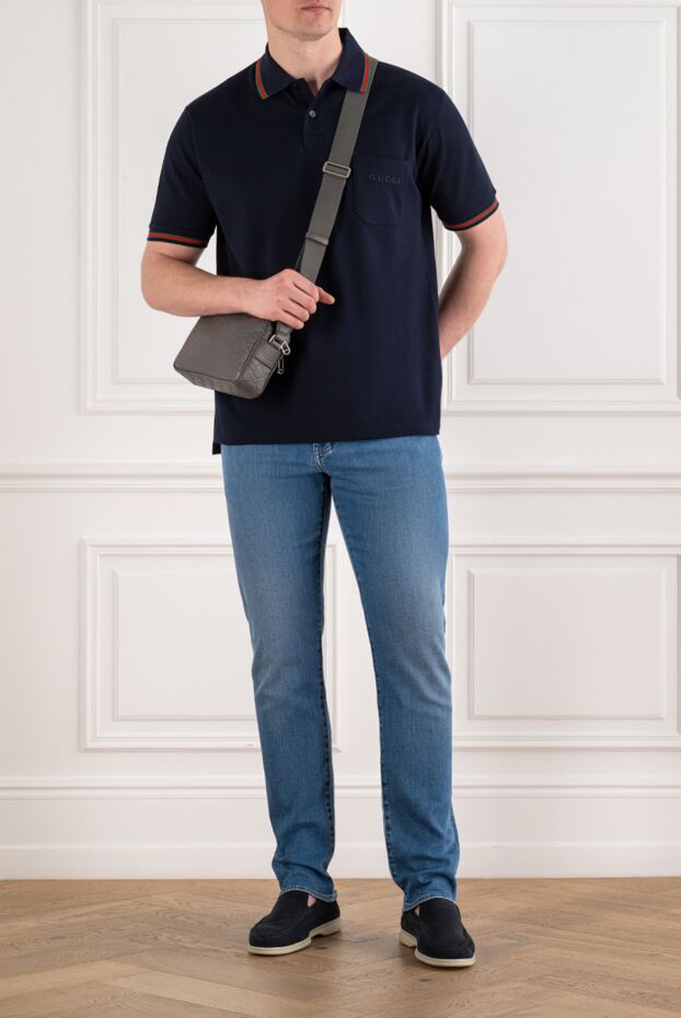 Gucci navy blue cotton polo with web's signature red and green trim 195153 - photo 2