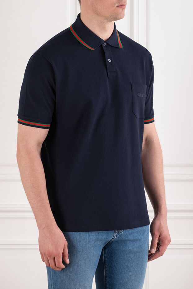 Gucci navy blue cotton polo with web's signature red and green trim 195153 - photo 3