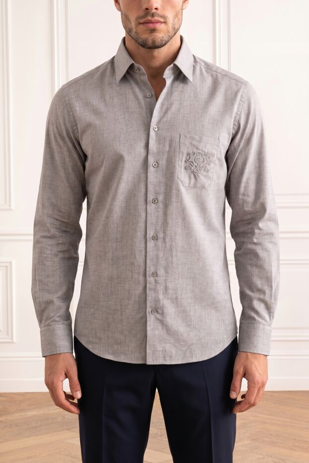 Men's gray cotton fitted shirt - photo 1