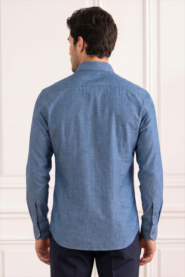 Men's grey-blue cotton shirt with a melange effect - photo 2