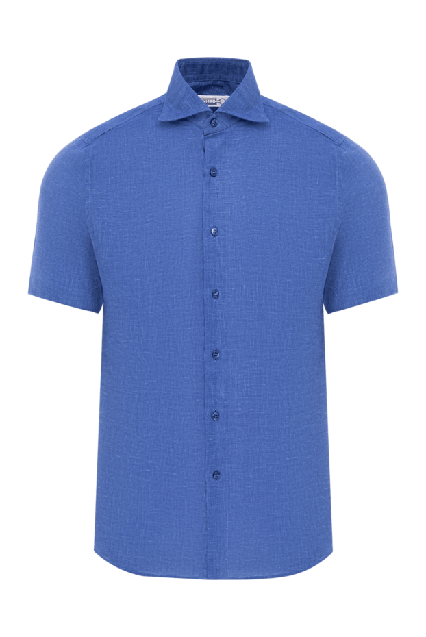 Men's cornflower blue linen short sleeve shirt - photo 1