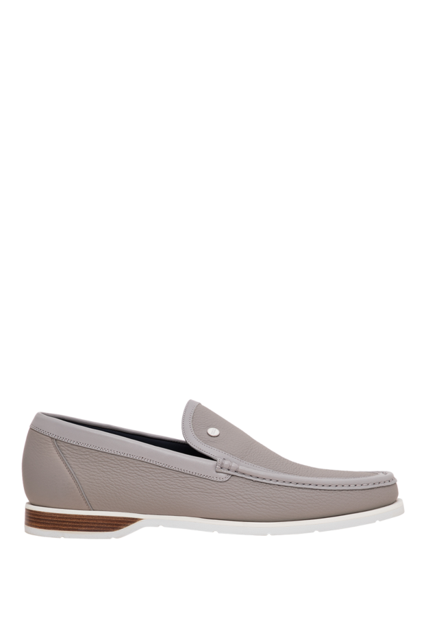 Men's light gray grained leather loafers - photo 1