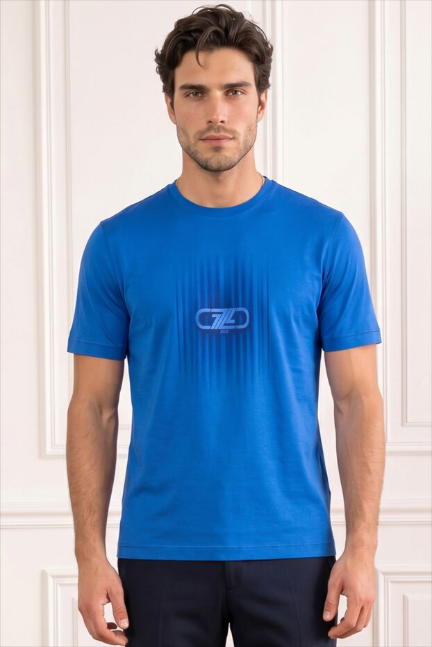 Zilli men's cornflower blue cotton t-shirt with geometric print 195223 - photo 1