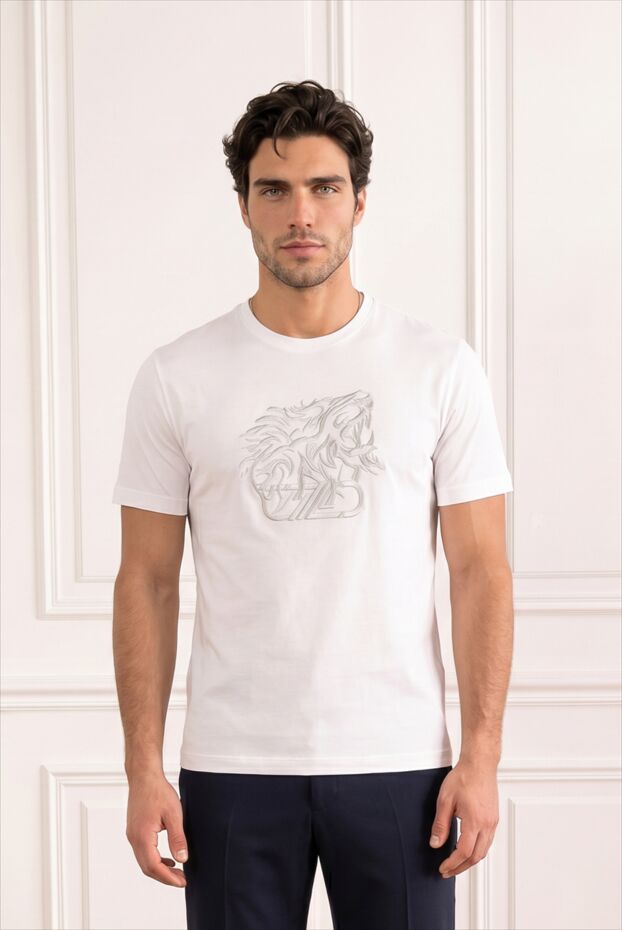 Zilli men's white cotton t-shirt with textured monochrome embroidery 195227 - photo 1