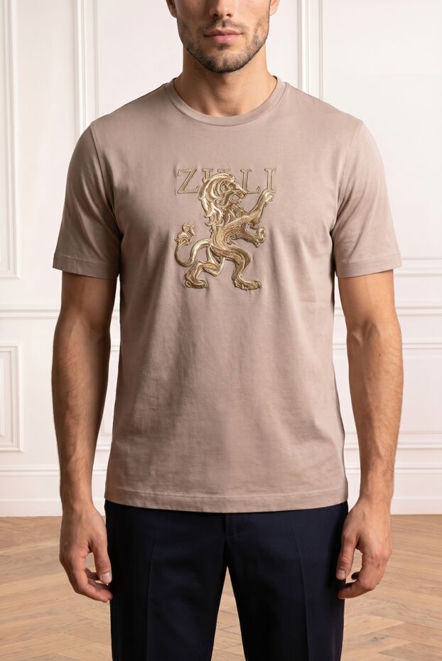 Zilli men's beige cotton t-shirt with a 3d golden lion 195229 - photo 1