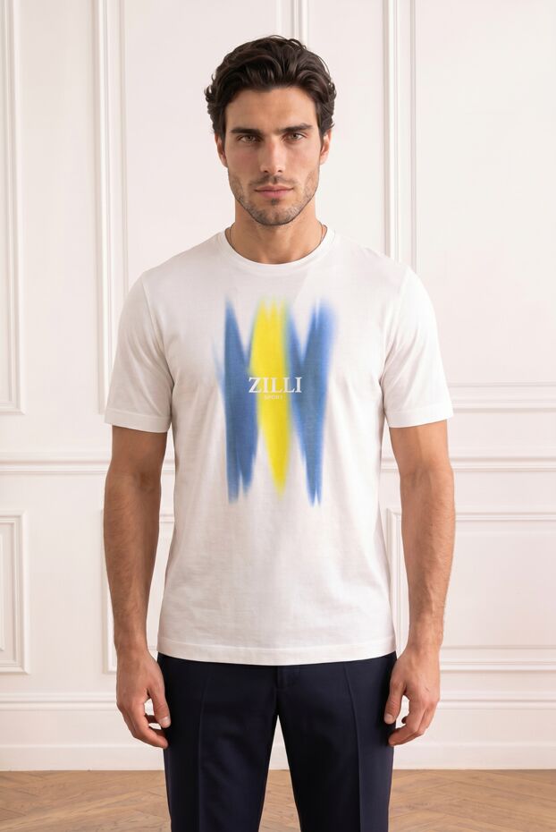 Zilli men's white cotton t-shirt with a bright gradient print 195232 - photo 1