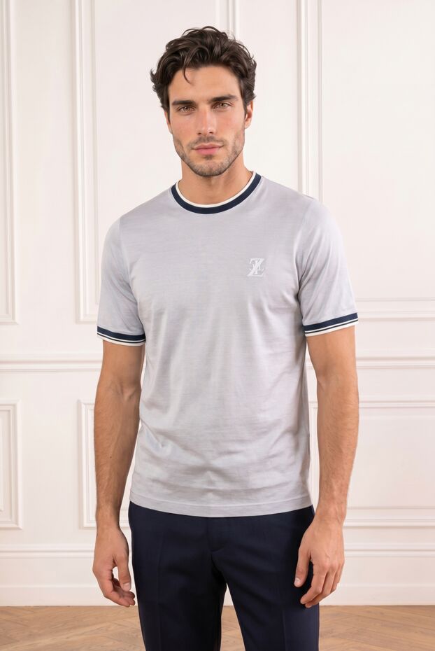 Zilli men's light gray cotton t-shirt with contrast stripe on the piping 195237 - photo 1