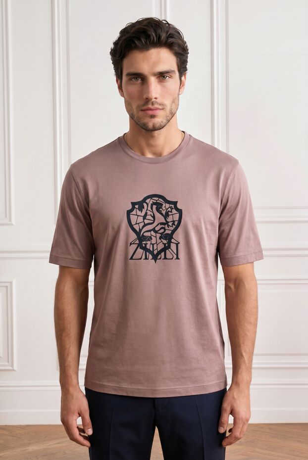 Zilli men's brown cotton t-shirt with heraldic crest print 195240 - photo 1