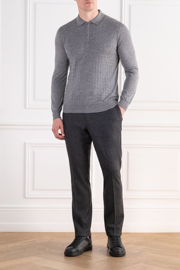 Zilli grey cashmere long sleeve polo with textured woven pattern 195247 - photo 2