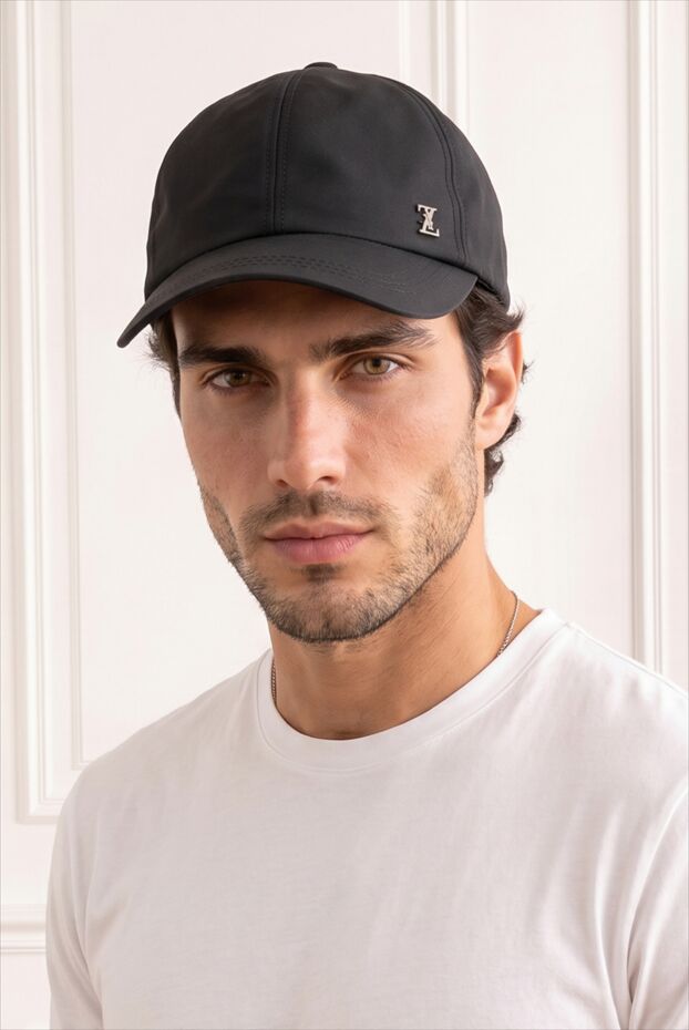 Black silk baseball cap with silver metallic monogram logo - photo 1