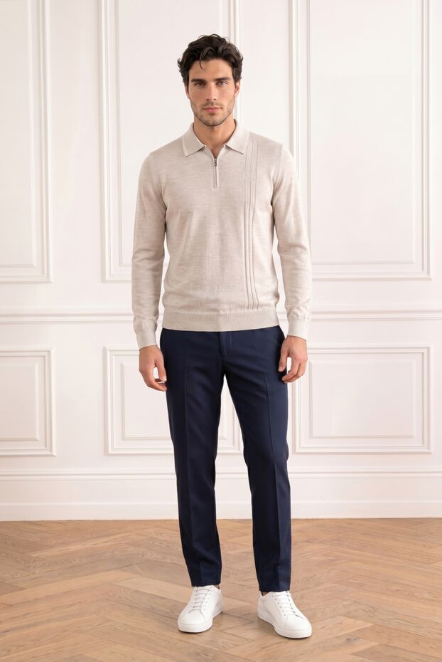 Zilli light beige knitted polo shirt with a zipper and vertical relief stripes 195350 - photo 1
