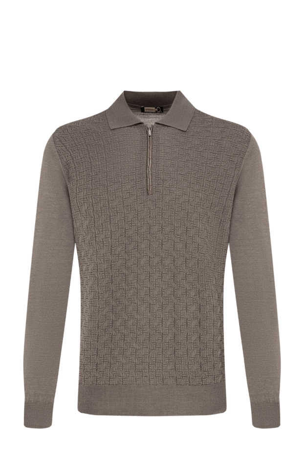 Zilli gray knitted polo shirt with a textured pattern and leather zipper trim 195351 - photo 1