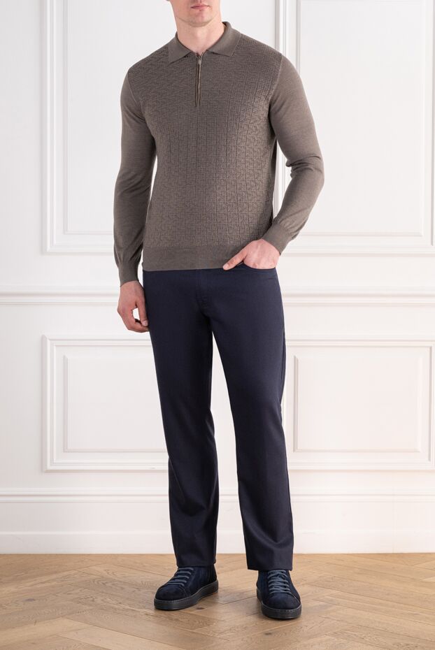 Zilli gray knitted polo shirt with a textured pattern and leather zipper trim 195351 - photo 3