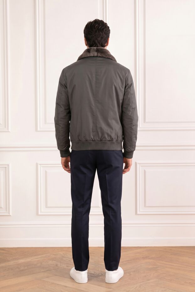 Seraphin men's gray fur-lined bomber jacket with a crocodile skin pocket 195389 - photo 2