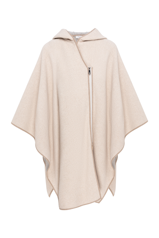 Peserico beige wool poncho cape with a hood and asymmetrical zipper 195420 - photo 1
