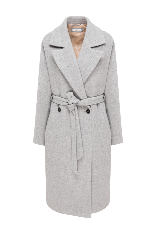Peserico light grey melange robe coat with wide lapels and belt 195421 - photo 1