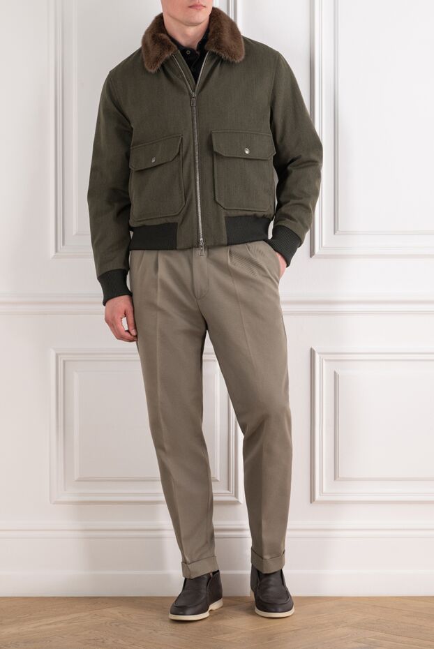 Loro Piana junin men's olive wool bomber jacket with fur collar 195453 - photo 2