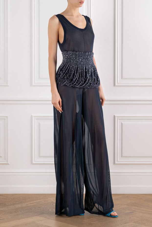 Alaia dark blue silk jumpsuit with wide trousers and embroidered corset belt 195818 - photo 2