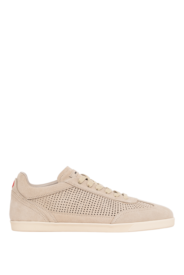 Beige suede sneakers with perforations and a logo on the tongue - photo 1