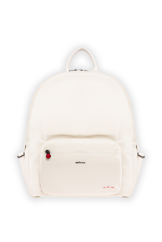 Kiton white fabric backpack with leather handle and contrasting red stitching 195837 - photo 1