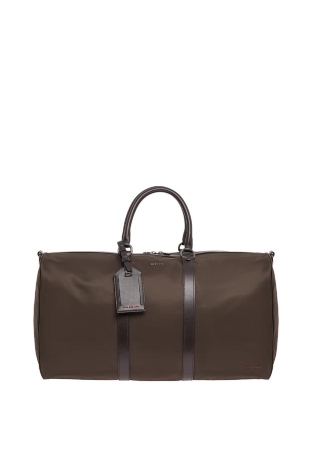 Kiton brown fabric travel bag with leather trim and red stitching 195845 - photo 1