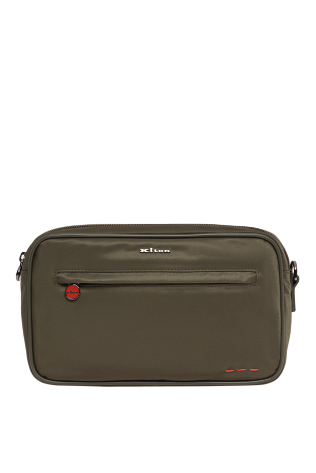 Kiton khaki-colored textile vanity bag with round branded fittings 195849 - photo 1