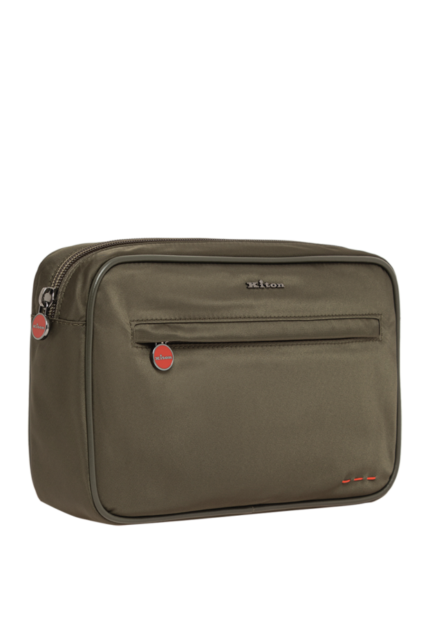 Kiton khaki-colored textile vanity bag with round branded fittings 195849 - photo 3
