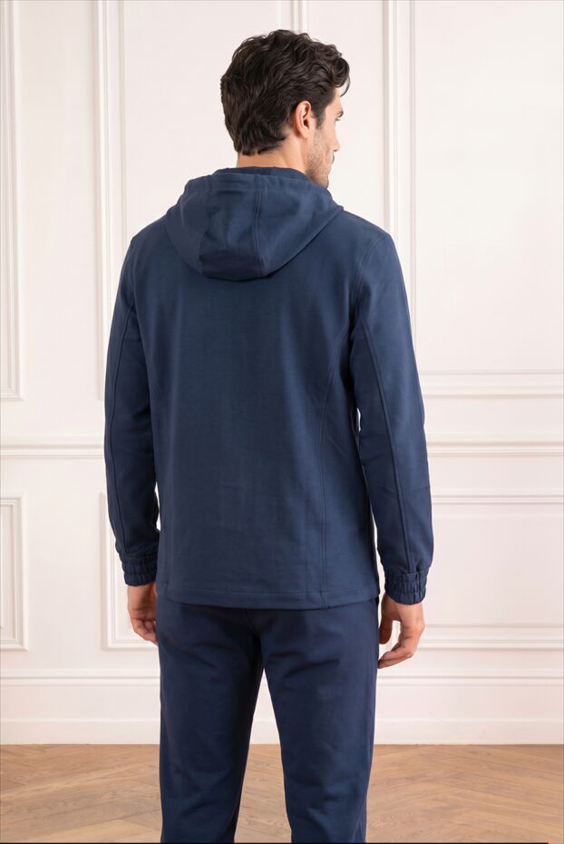 Men's knitted suit made of thick cotton in dark blue - photo 2