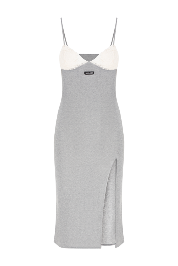 Miu Miu gray knit slip dress with lace bodice and patch 195882 - photo 1