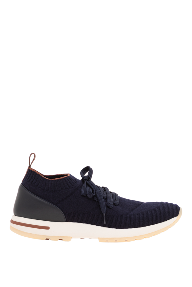 Loro Piana dark blue wool sneakers with a leather heel and laces 195907 - photo 1