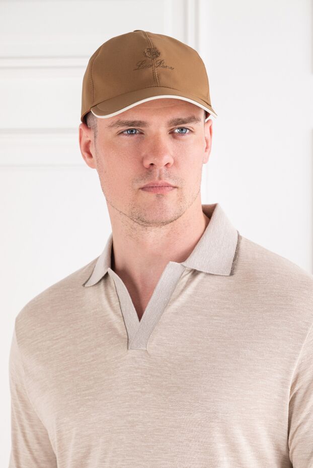Loro Piana су өткізбейтін микроталшықтан жасалған және контрастты түтіктері бар ерлерге арналған қоңыр бейсболка 195911 - фото 2