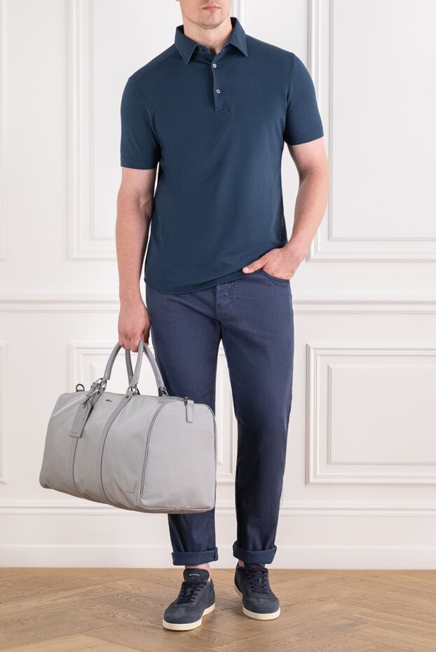 Loro Piana мужская трикотажная футболка-поло синего цвета с короткими рукавами 195918 - фото 2
